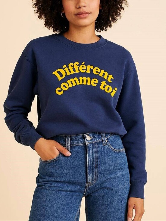 The Unbranded Brand Tops - Navy 'Différent comme toi' Graphic Crewneck Sweatshirt